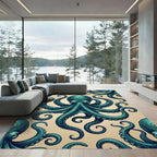 Teal Octopus Peacock Eye Surreal Rug