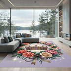 Golden Royal Crown Floral Wreath Rug