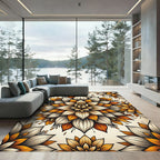 Golden Orange Floral Medallion Composition Rug