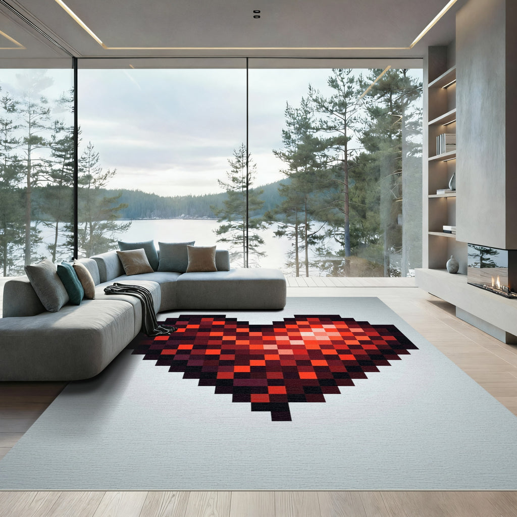 Pixelated Deep Red Heart Art Rug