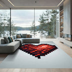Pixelated Deep Red Heart Art Rug