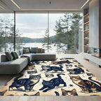 Whimsical Hand Drawn Tabby Cat Illustration Rug
