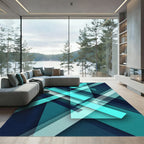 Modern Teal Geometric Angular Lines Rug