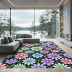 Vibrant Pastel Cosmos Meadow Floral Rug