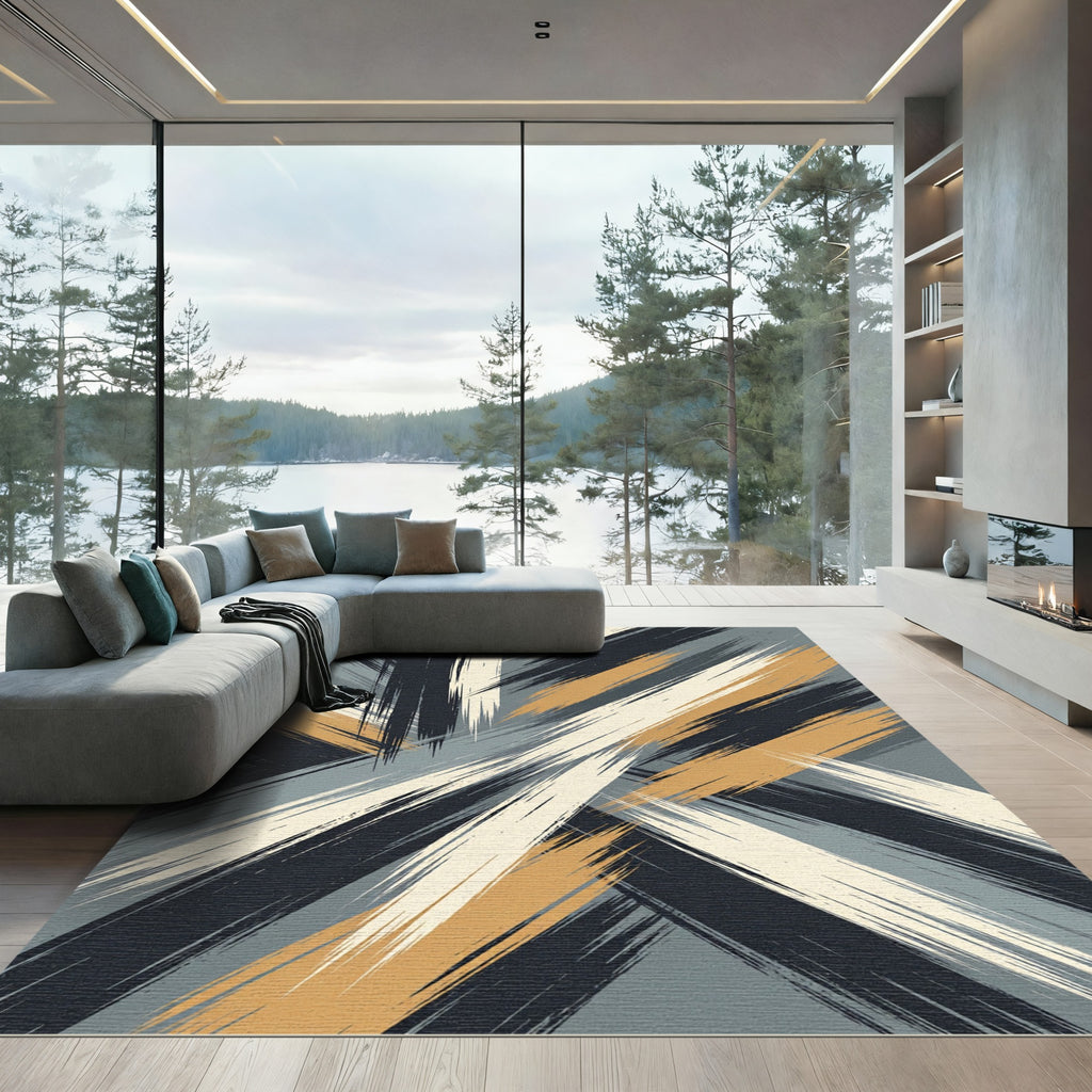 Bold Abstract Brushstroke Stripe Rug