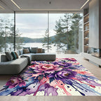 Vibrant Pink and Purple Peony Watercolor Rug