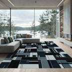 Monochrome Geometric Cityscape Abstract Rug