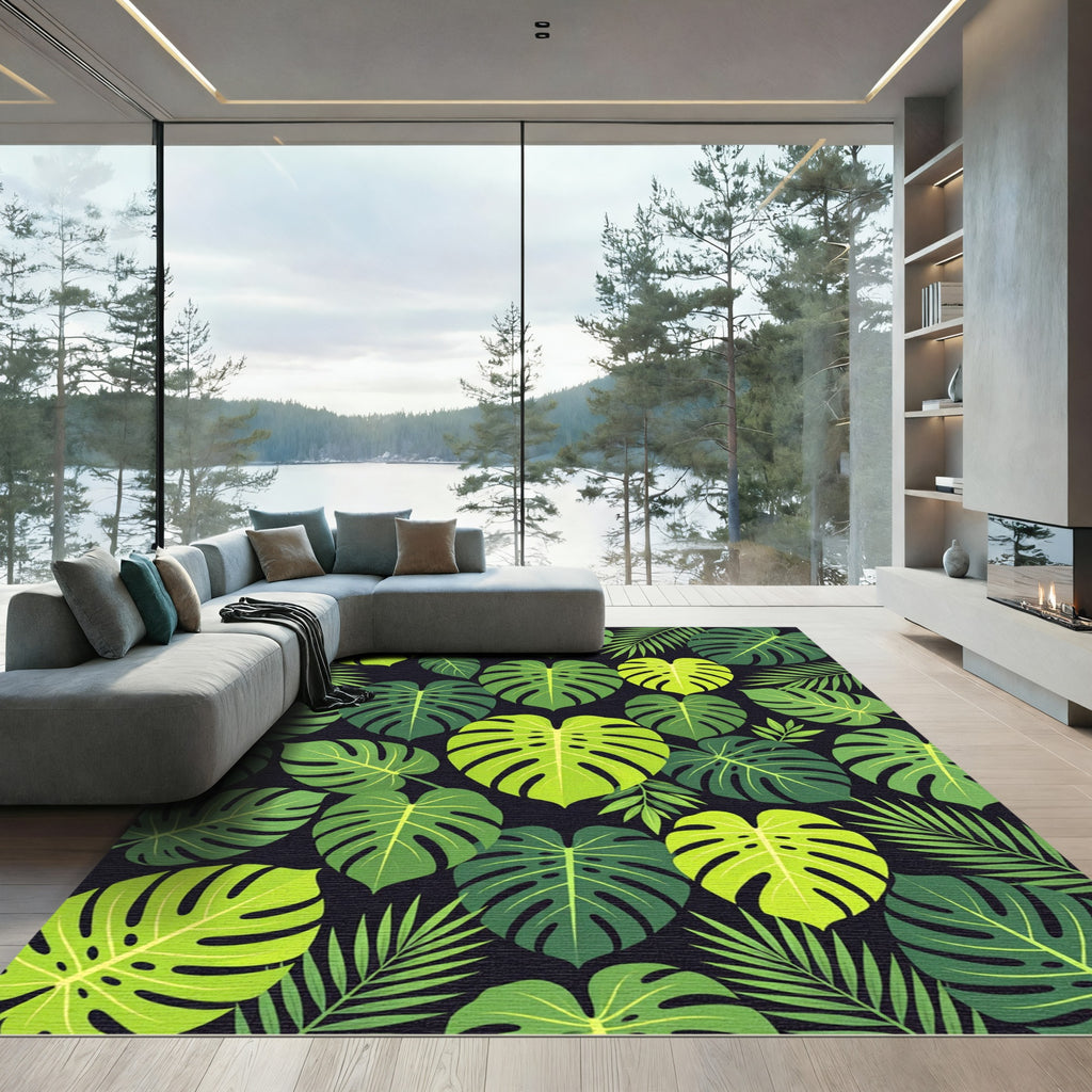 Tropical Monstera Foliage Green Rug