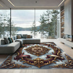 Ornate Burgundy Gold Baroque Medallion Rug