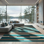 Teal Neutral Horizontal Bar Rug