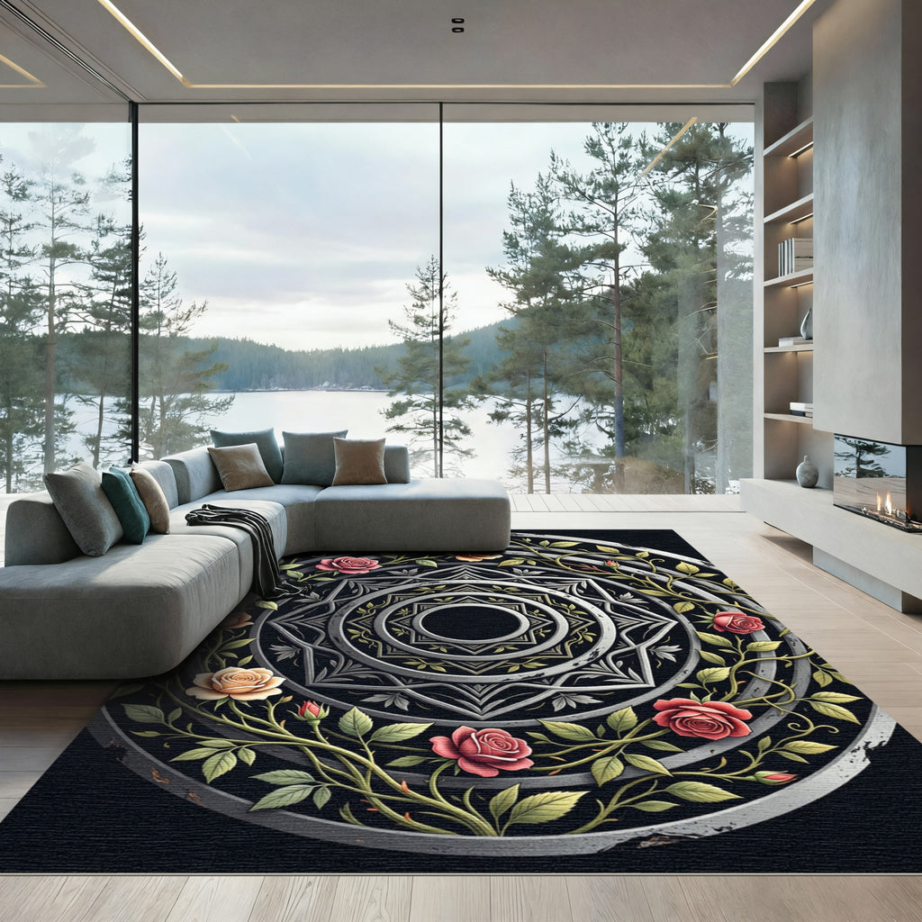 Ornate Rose Garland Circular Medallion Rug
