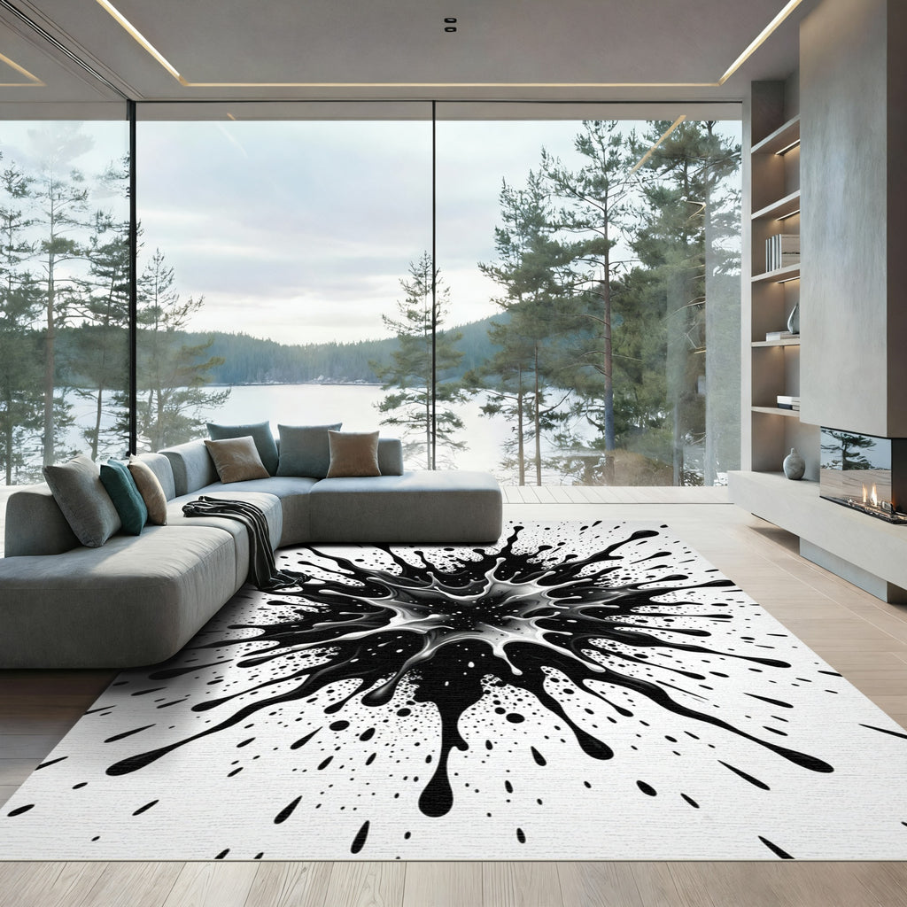 Dynamic Black White Splatter Explosion Rug