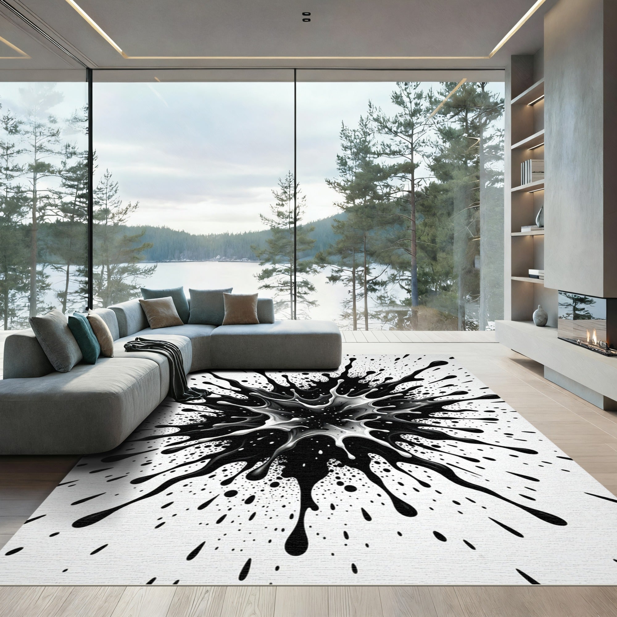 Dynamic Black White Splatter Explosion Rug