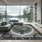 Vintage Gray Rose Floral Medallion Rug