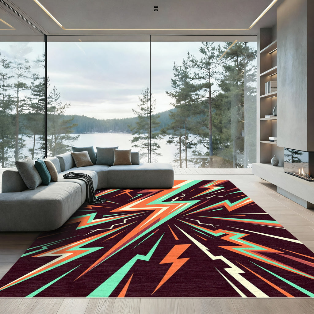 Dynamic Orange Aqua Lightning Burst Rug