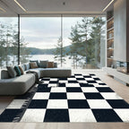 Distressed Black White Checkered Board Rug