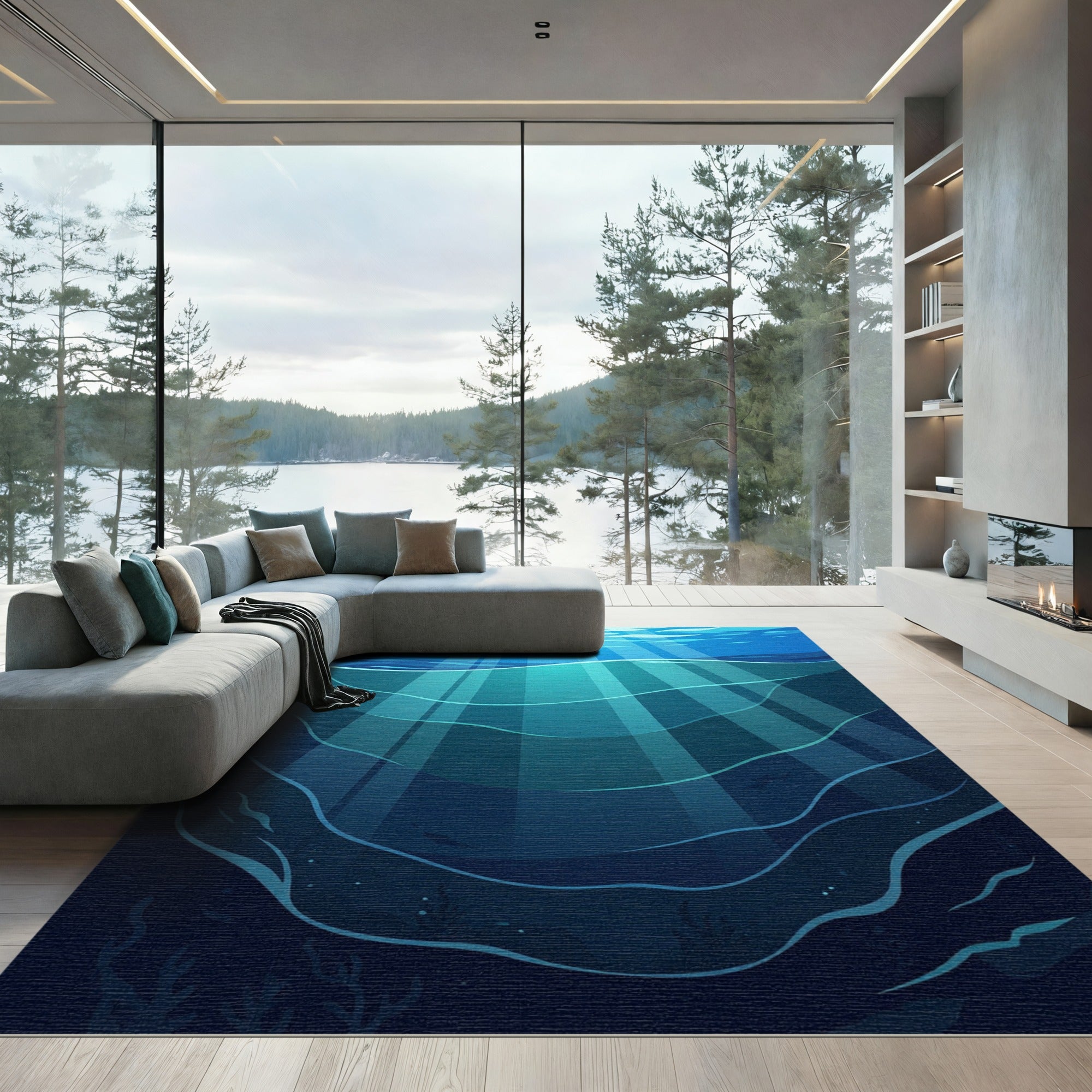Deep Ocean Sunlight Waves Rug