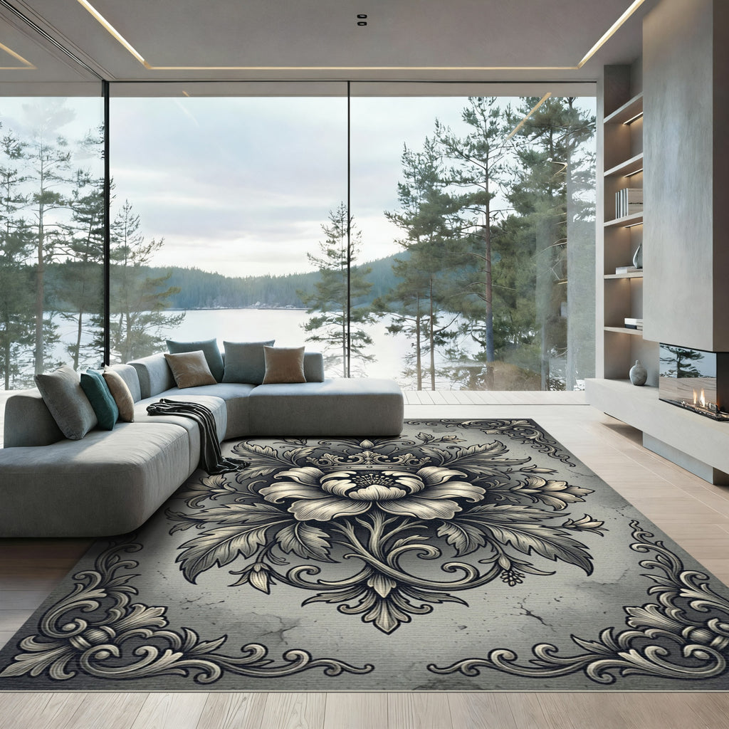 Antique Gray Crown Medallion Floral Rug