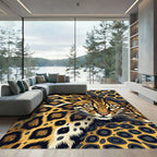 Golden Leopard Portrait with Chain Links Rug