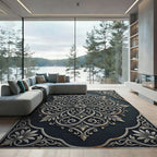Elegant Slate Gray Ornate Scrollwork Rug