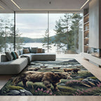 Highland Cattle Misty Mountain Landscape Rug