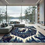 Blue Woodland Elk Bear Alpine Medallion Rug