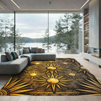 Golden Celestial Sunburst Geometric Area Rug
