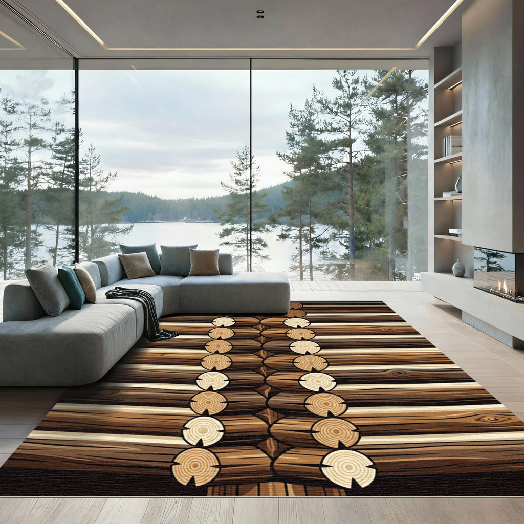 Rustic Brown Log Cabin Stacking Wood Rug