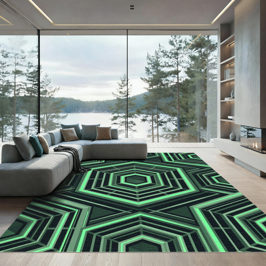 Geometric Neon Hexagon Abstract Rug