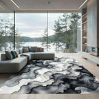 Monochromatic Ink Wash Fluid Ripples Rug
