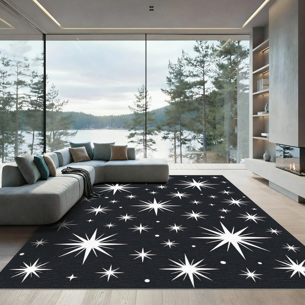Mid Century White Starburst Collection Rug