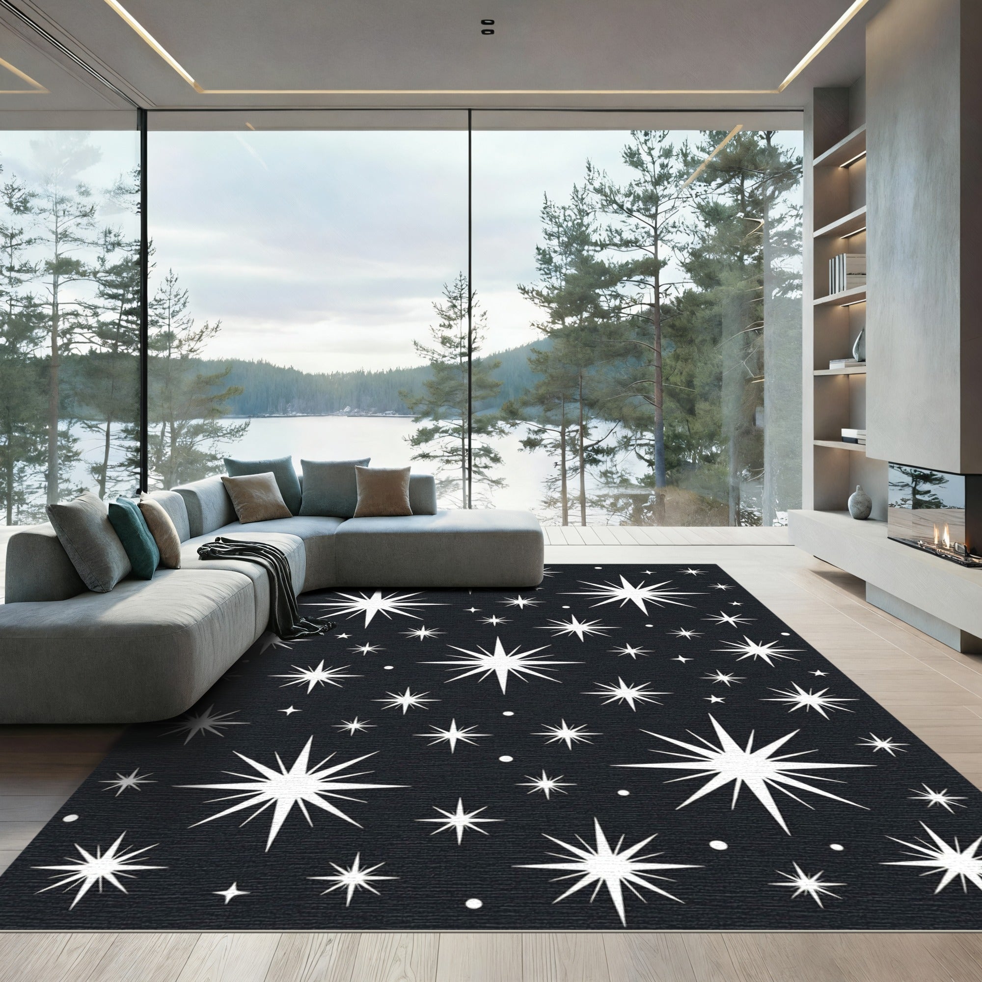 Mid Century White Starburst Collection Rug