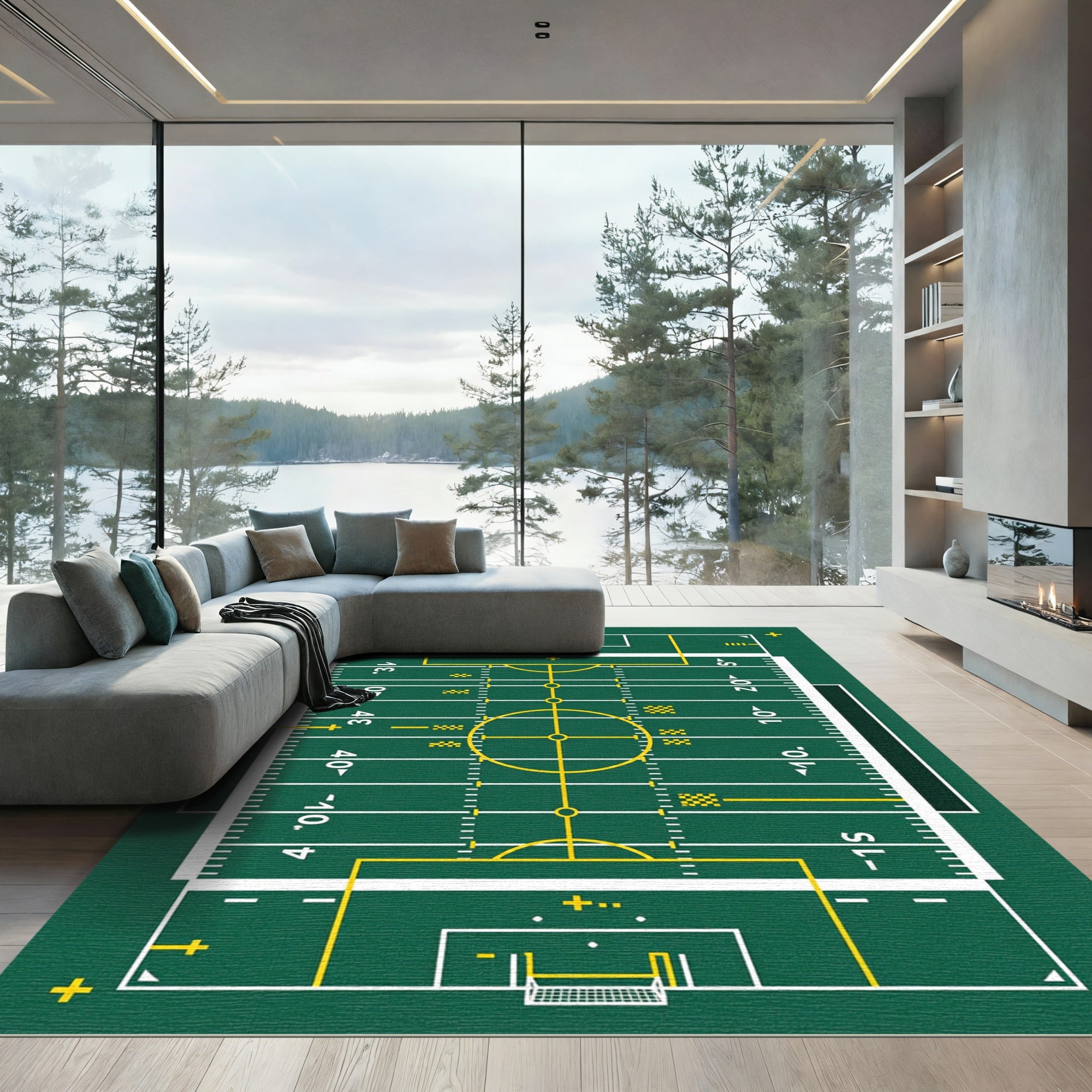 Green Athletic Field Grid Graphic Rug