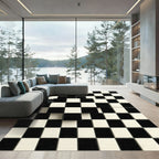 Monochrome Geometric Floating Checkered Grid Rug