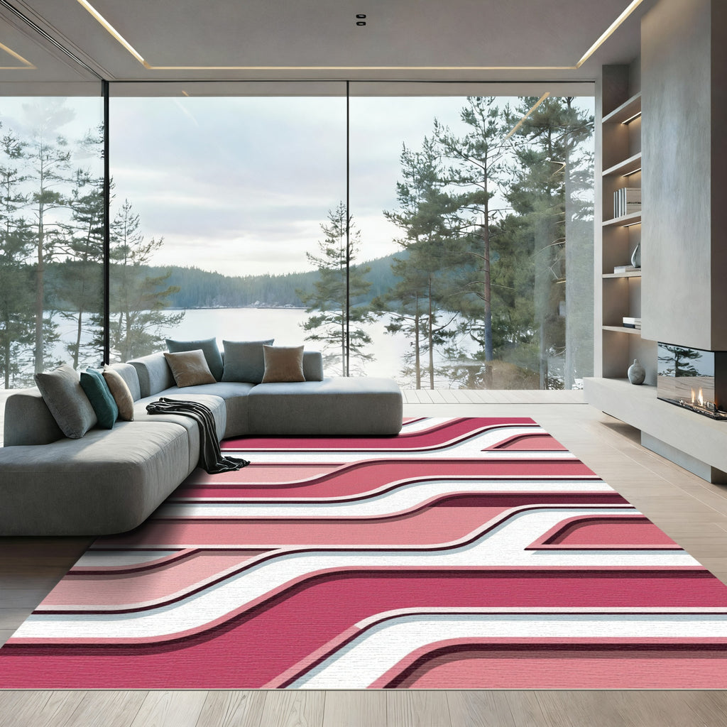 Modern Pink Gradual Wave Rug