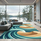 Abstract Teal Ocean Wave Sand Dune Rug