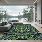 Luminous Blue and Gold Lotus Mandala Rug