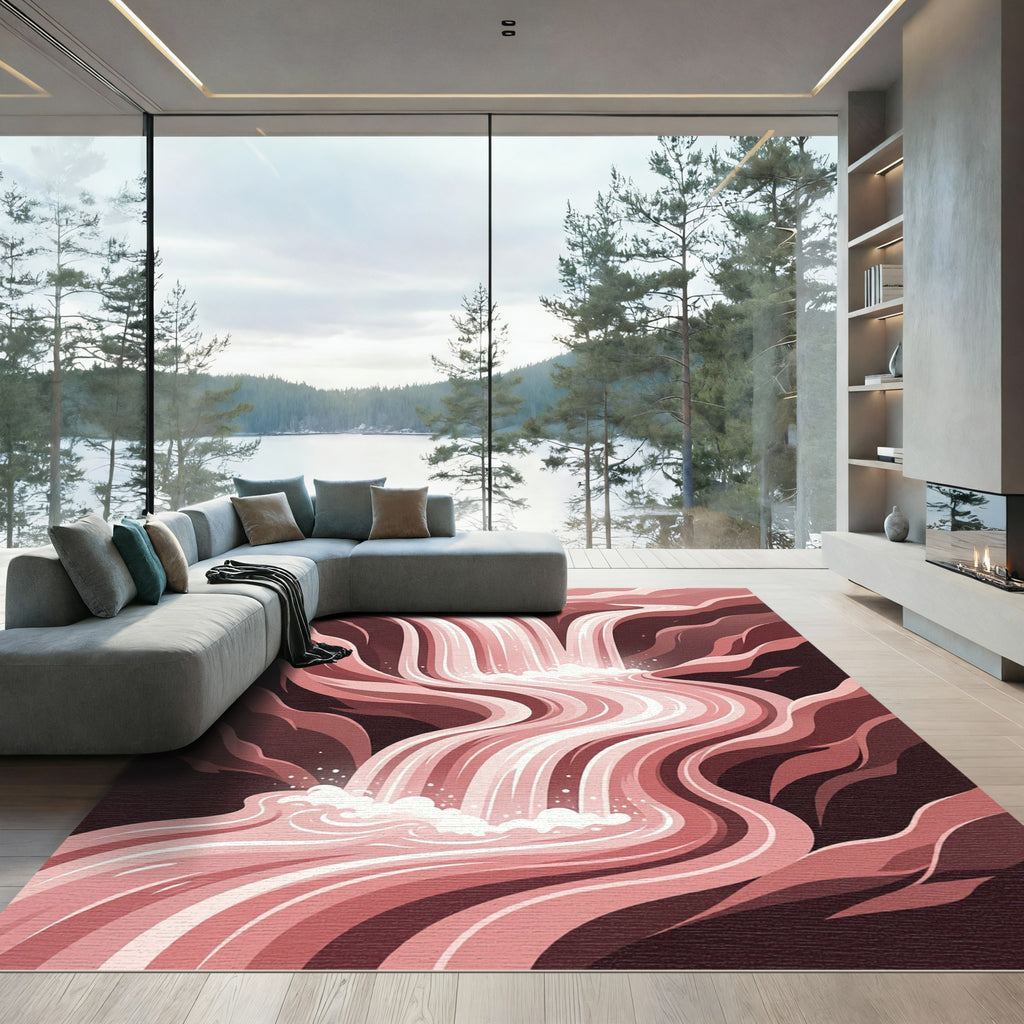 Coral Waterfall Flowing River Rug