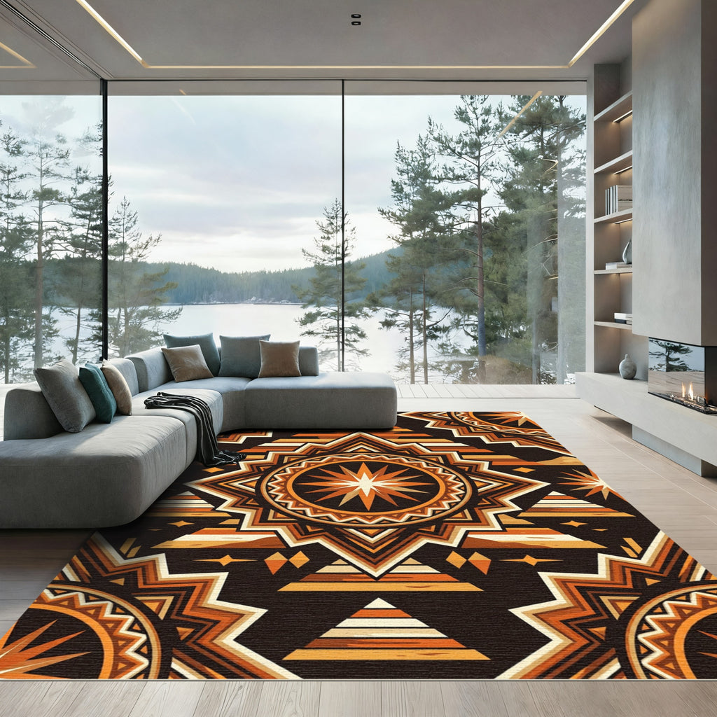 Geometric Sunburst Terracotta Southwestern Art Rug