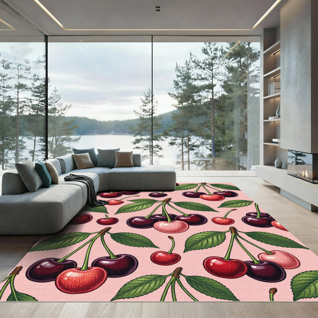 Pink Cherry Fruit Branches Rug