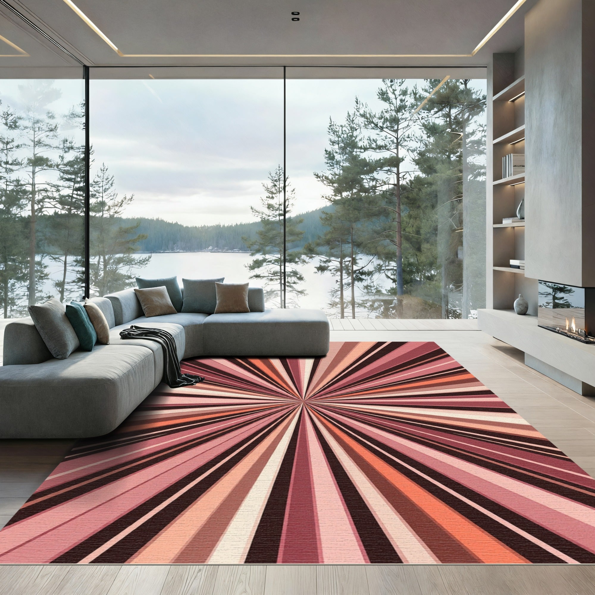 Retro Sunburst Pink Tan Lines Rug