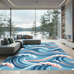 Japanese Blue Wave Sea Swirl Rug