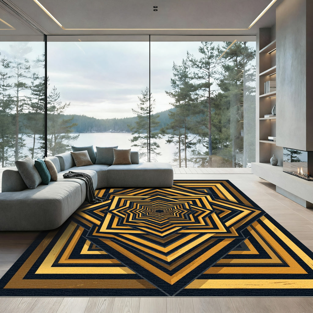 Golden Yellow Nested Star Geometry Rug