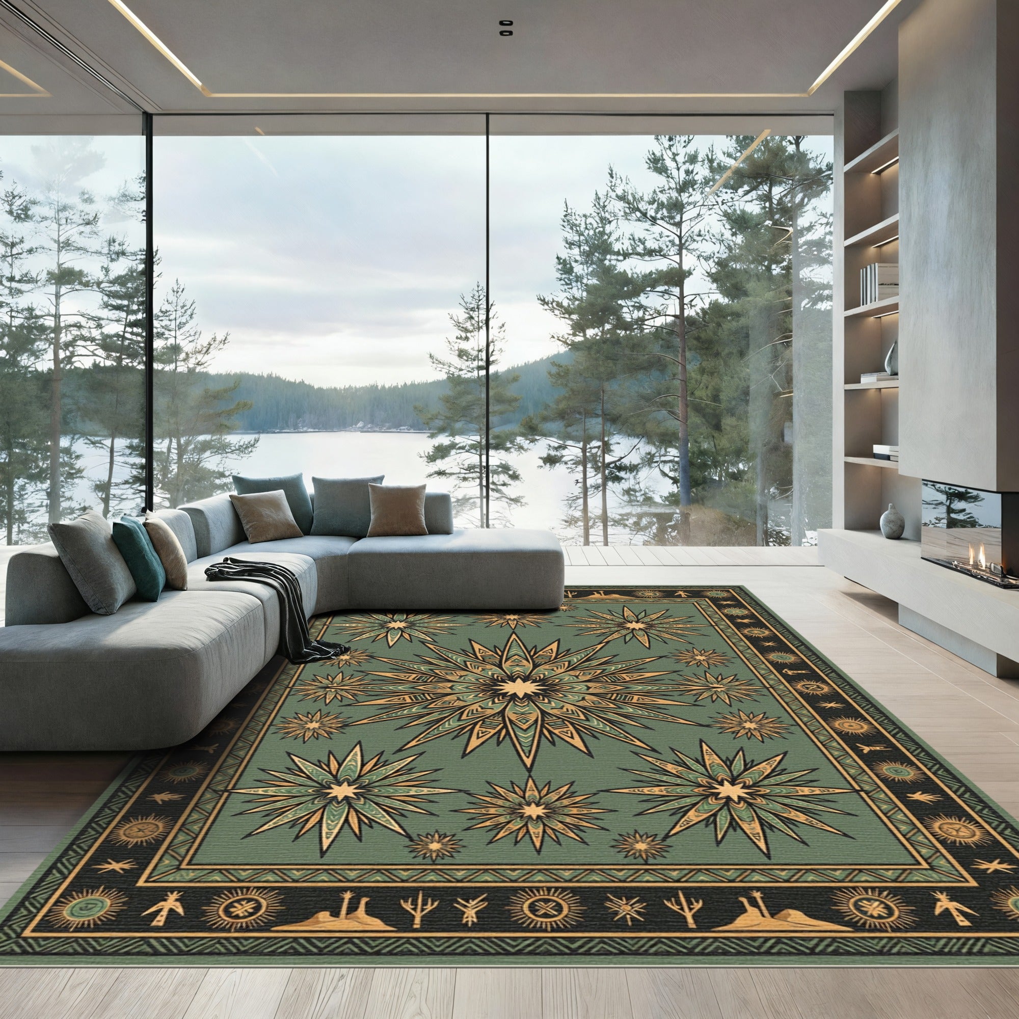 Olive Starburst Geometric Medallion Rug