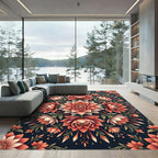 Symmetrical Coral Lotus Mandala Art Rug