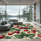 Lush Botanical Strawberry Garden Illustration Rug