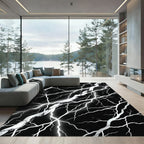 Black White Electric Bolt Rays Rug