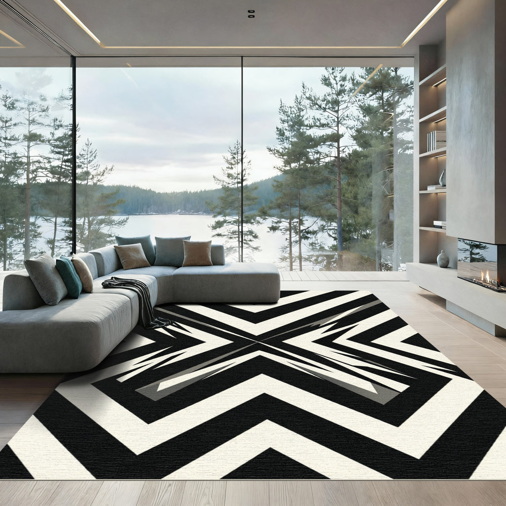 Bold Black White Jagged Angle Rug