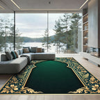 Elegant Emerald Gold Ornate Archwork Rug