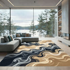 Ethereal Swirling Smoke Abstract Gold Rug